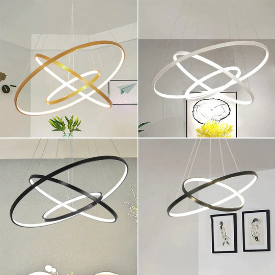 Lumulox Pendant Lights For Living Room Foyer 1/2/3 Circle Rings Acrylic Aluminum Body Led Lamp