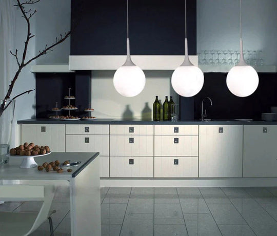 Black/White - Loft Simple Milk White Glass Ball Pendant Light Led E27 Modern Hanging Lamp With 6