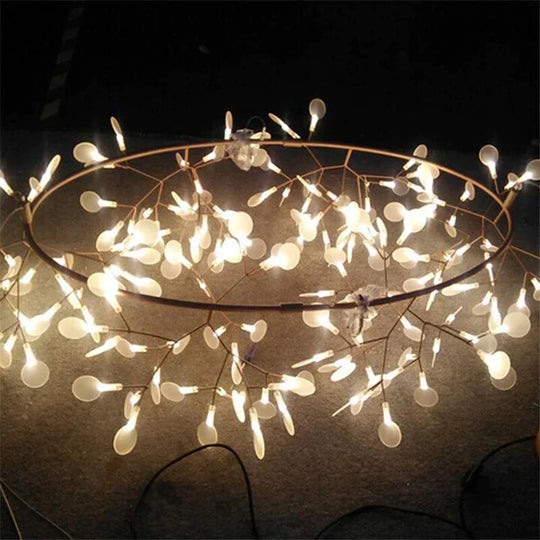 Modern Led Big Round Pendant Lamp With Firefly Tree Branch And Leaf Design Ideal For Restaurants