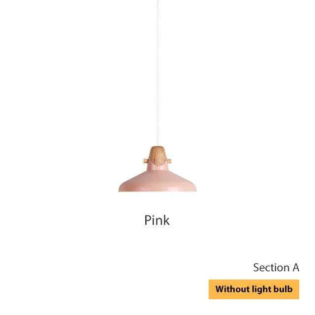 Nordic Pendant Lights Macaron Color Creative Single Head Solid Wood Lamps Aluminum Alloy Lampshade