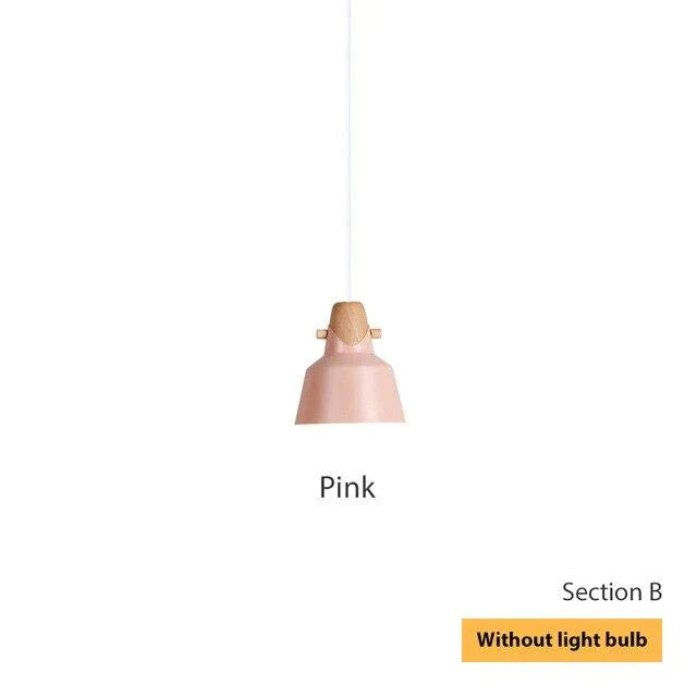 Nordic Pendant Lights Macaron Color Creative Single Head Solid Wood Lamps Aluminum Alloy Lampshade