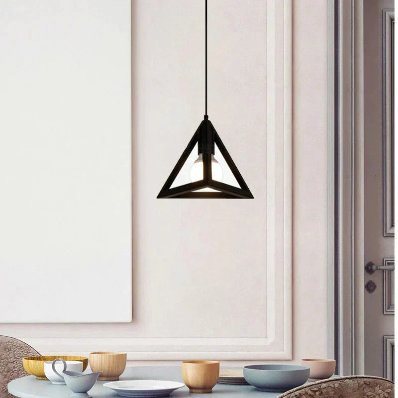 Retro Industrial Geometric Black Led Iron Pendant Lights Indoor Lighting Corridor Restaurant