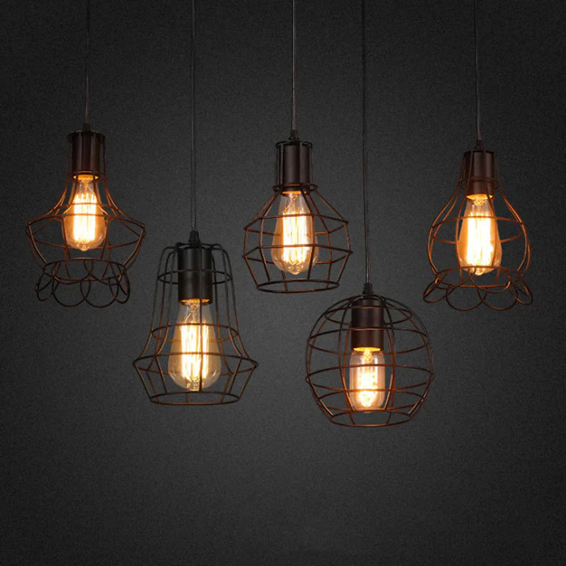 Retro Industrial Geometric Black Led Iron Pendant Lights Indoor Lighting Corridor Restaurant