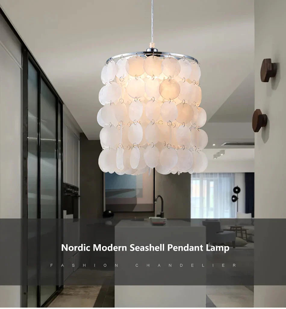 Diy Modern White Natural Seashell Pendant Lamps E14 Led Shell Lighting For Dining Room Living