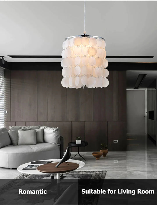 Diy Modern White Natural Seashell Pendant Lamps E14 Led Shell Lighting For Dining Room Living