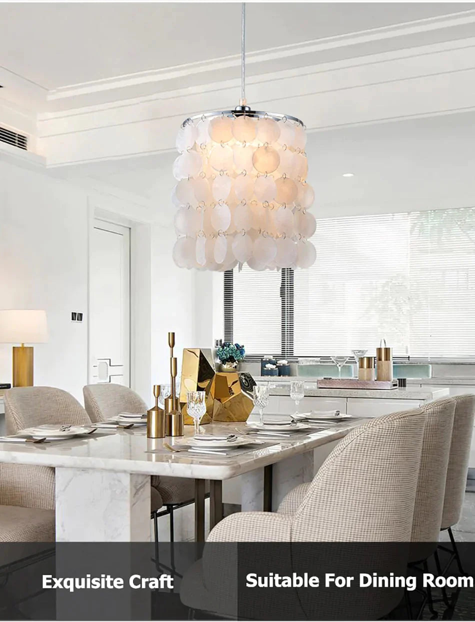 Diy Modern White Natural Seashell Pendant Lamps E14 Led Shell Lighting For Dining Room Living