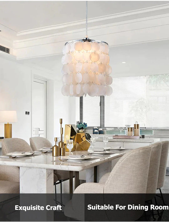 Diy Modern White Natural Seashell Pendant Lamps E14 Led Shell Lighting For Dining Room Living