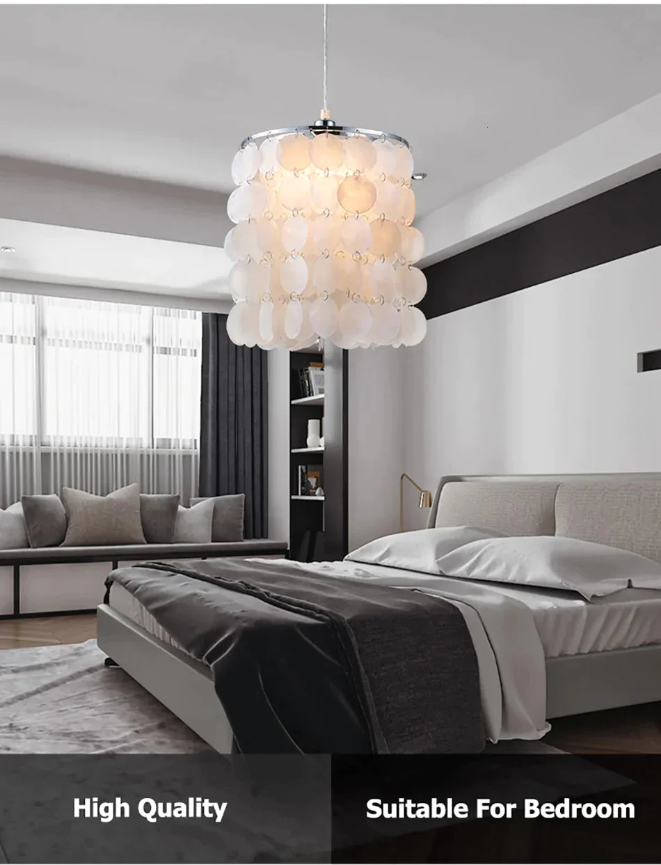 Diy Modern White Natural Seashell Pendant Lamps E14 Led Shell Lighting For Dining Room Living