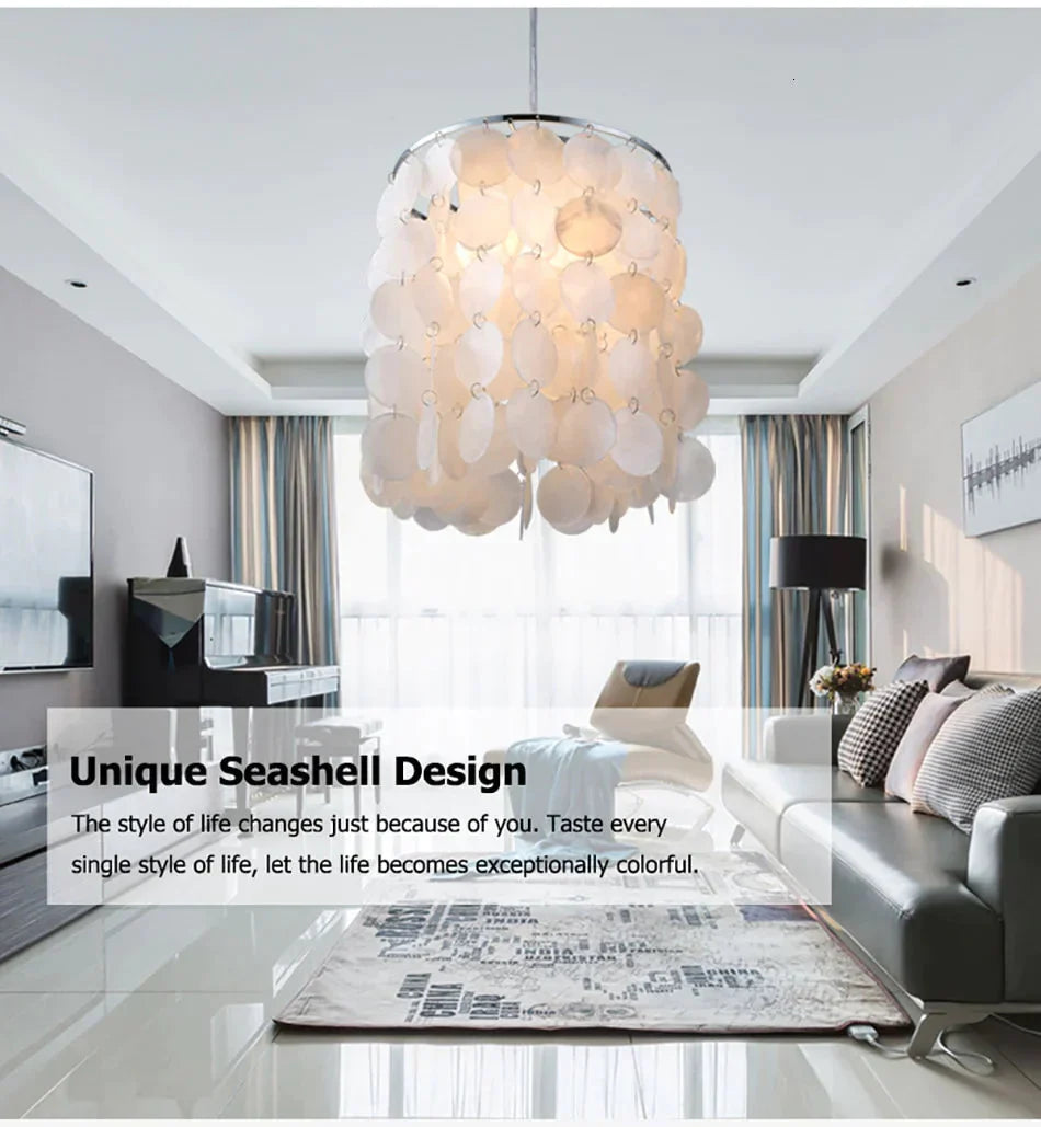 Diy Modern White Natural Seashell Pendant Lamps E14 Led Shell Lighting For Dining Room Living