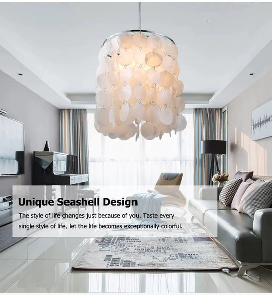 Diy Modern White Natural Seashell Pendant Lamps E14 Led Shell Lighting For Dining Room Living
