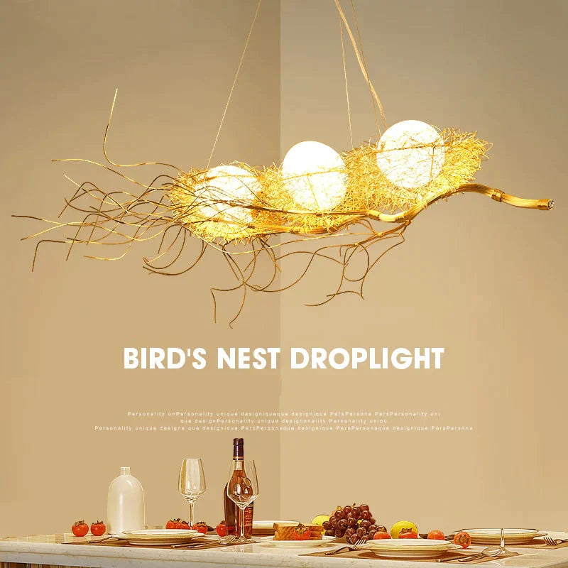 Modern Bird’s Nest Chandelier Lighting Dining Golden With Led Lamp Lustre De Cristal Pendant