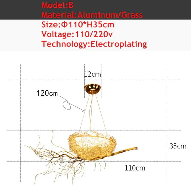 Modern Bird’s Nest Chandelier Lighting Dining Golden With Led Lamp Lustre De Cristal Pendant