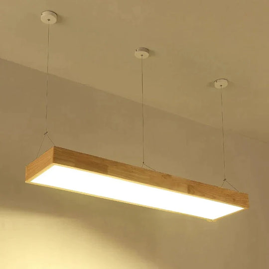 Pendant Lights Natural Wood Modern Rectangular Long Lamp Hotel Hall Shop Commercial Study Room Light