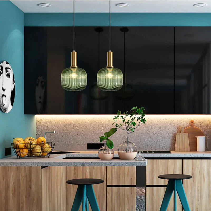 Novelty Stripe Glass Hanging Lights E27 Led 6 Color Lamp Holder Pendant For Kitchen Living Room