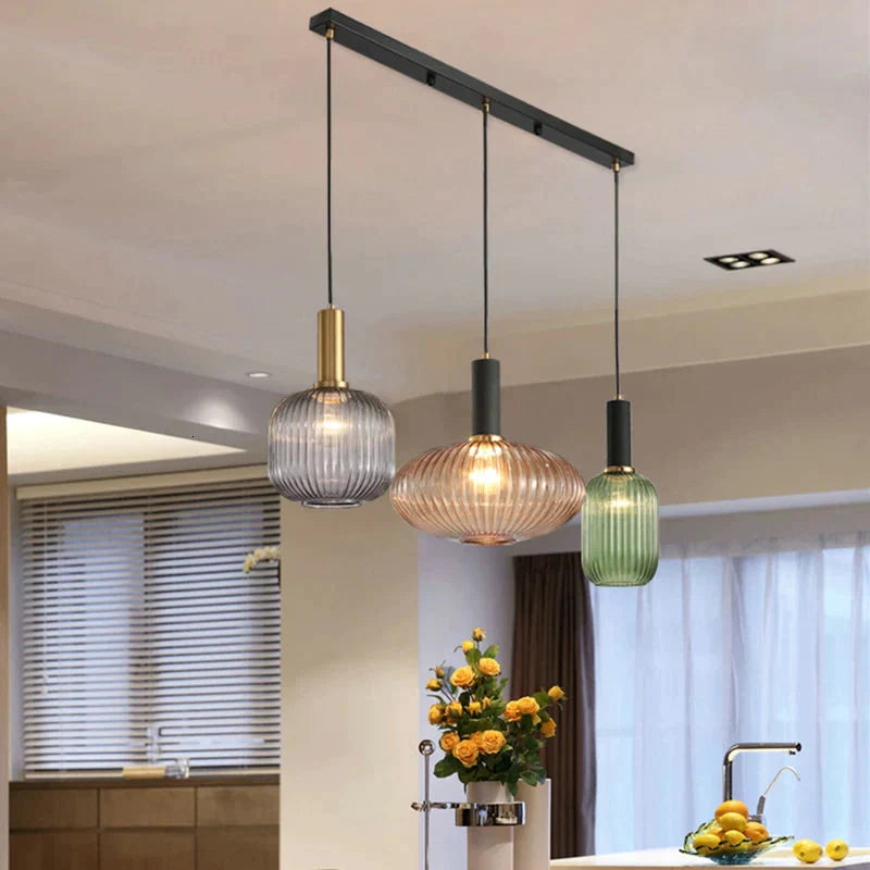 Novelty Stripe Glass Hanging Lights E27 Led 6 Color Lamp Holder Pendant For Kitchen Living Room