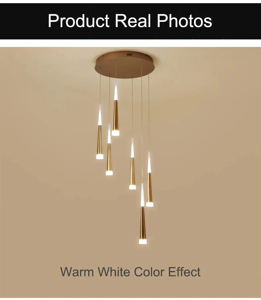 Gold Color Modern Led Pendant Hanging Lights Stair Lightfor Living Room Dining Lighting