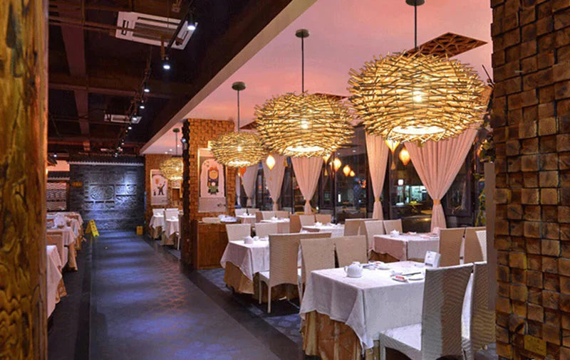 Handmade Bird Nest Pendant Light Wicker Wood Hotel Restaurant Dinning Room Cafe Bar Nordic Rattan