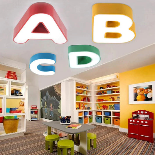 Modern Ceiling Led Lamp The Letter Metal Ironware Acrylic Colorful Iron Light Children Bedroom