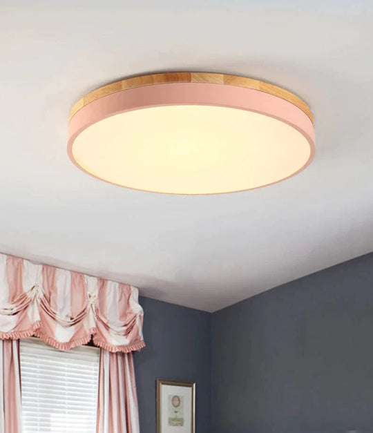 Modern Lamp Led Ceiling Lights Round Wooden Base Ironware And Acrylic Kitchen Bed Room Foyer Study