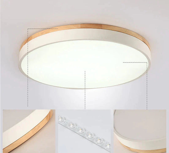 Modern Lamp Led Ceiling Lights Round Wooden Base Ironware And Acrylic Kitchen Bed Room Foyer Study