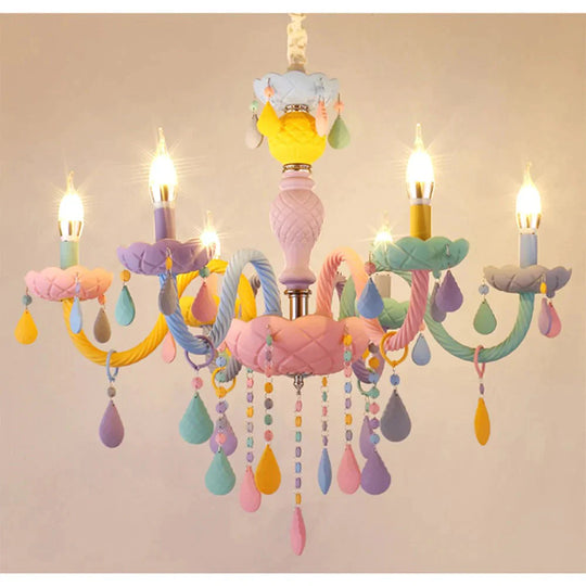 Colorful Crystal Chandelier Macaron Color Droplight Children Bedroom Lamp Creative Fantasy
