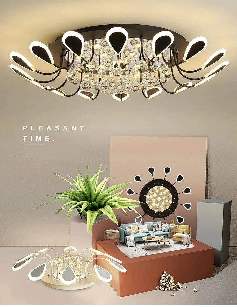 Luxury Creative Led Crystal Pendant Lights Black Dining Room Lamp Dimmable Home Lighting For Living