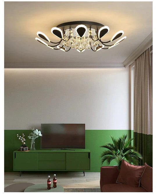 Luxury Creative Led Crystal Pendant Lights Black Dining Room Lamp Dimmable Home Lighting For Living