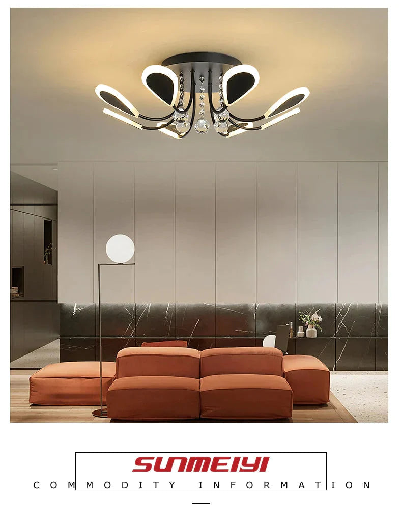 Luxury Creative Led Crystal Pendant Lights Black Dining Room Lamp Dimmable Home Lighting For Living