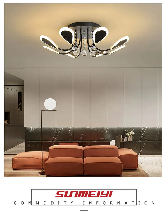 Luxury Creative Led Crystal Pendant Lights Black Dining Room Lamp Dimmable Home Lighting For Living