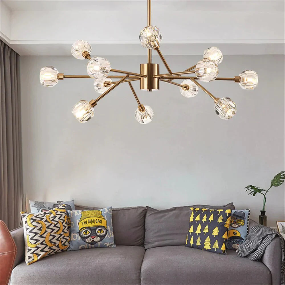 Europe Luxury Chandeliers Plated Metal Led K9 Glass Indoor Lamp Vintage Bar Modern Dining Pendant