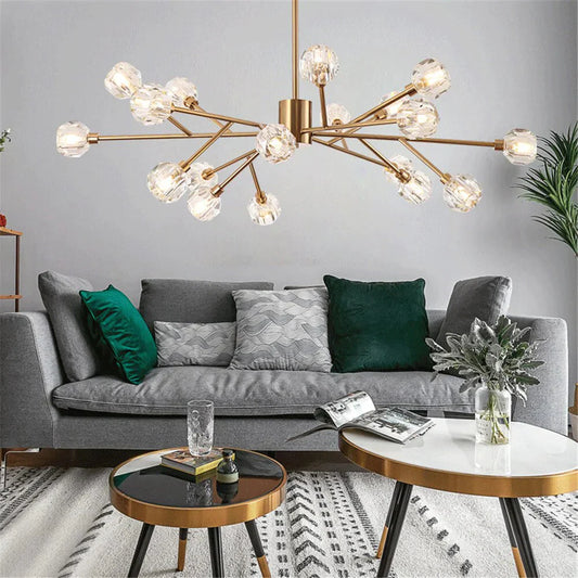 Europe Luxury Chandeliers Plated Metal Led K9 Glass Indoor Lamp Vintage Bar Modern Dining Pendant