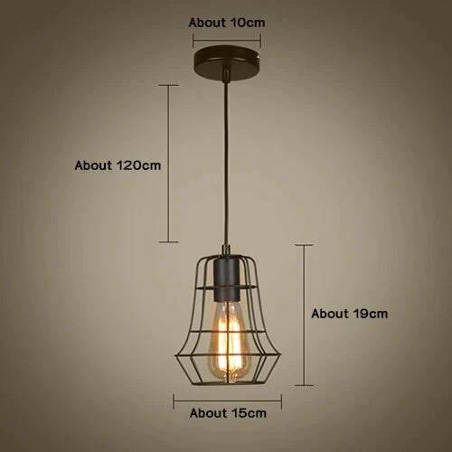 Modern Pendant Light Black Iron Hanging Cage Vintage E27Led Lamp Bulb Industrial Loft Retro Dining