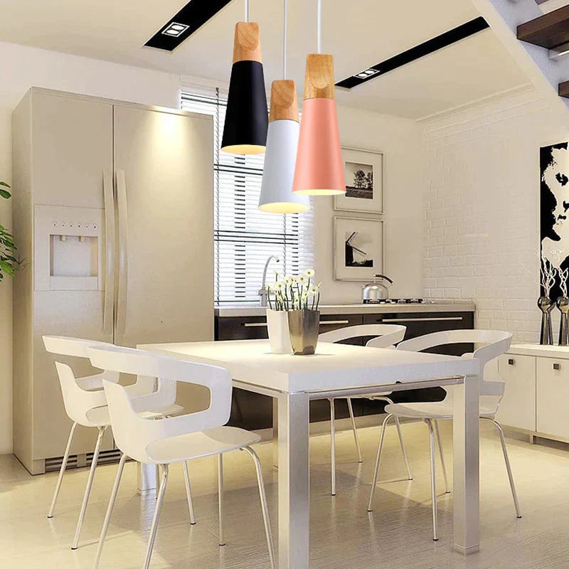 Nordic Modern Macaron Combination Wooden Pendant Lamp Loft Restaurant Cafe Decoration Light Bedroom