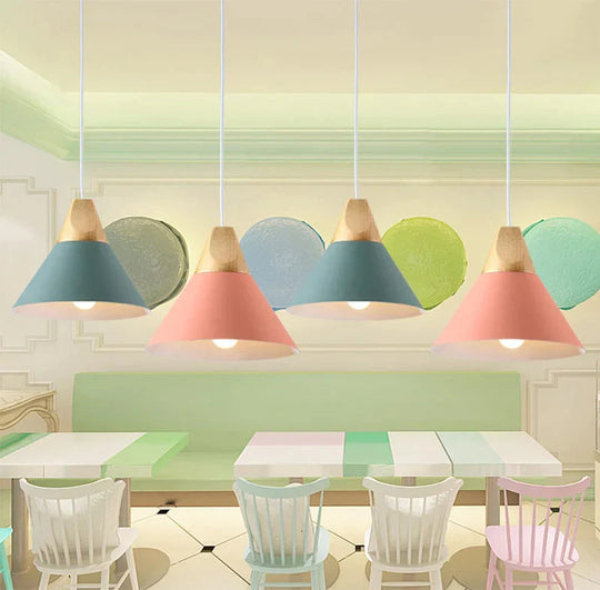 Nordic Modern Macaron Combination Wooden Pendant Lamp Loft Restaurant Cafe Decoration Light Bedroom
