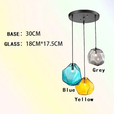 Modern Scandinavian Ice Crystal Glass Pendant Lights Creative Restaurant Hanging Colored Stone