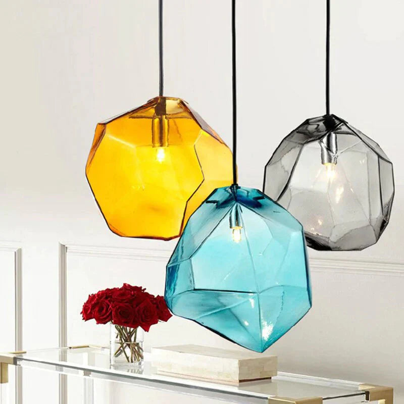 Modern Scandinavian Ice Crystal Glass Pendant Lights Creative Restaurant Hanging Colored Stone