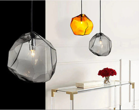 Modern Scandinavian Ice Crystal Glass Pendant Lights Creative Restaurant Hanging Colored Stone