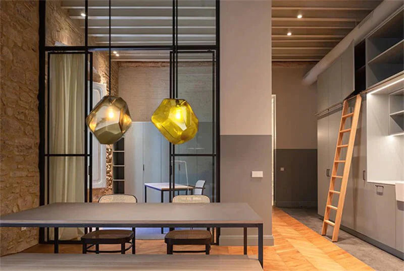 Modern Scandinavian Ice Crystal Glass Pendant Lights Creative Restaurant Hanging Colored Stone