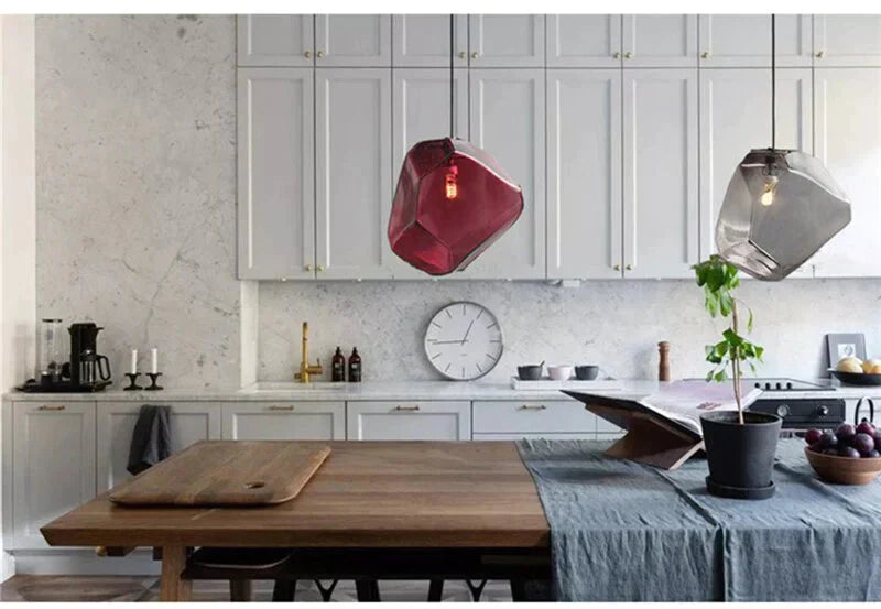 Modern Scandinavian Ice Crystal Glass Pendant Lights Creative Restaurant Hanging Colored Stone