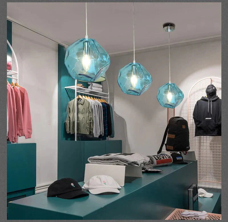Modern Scandinavian Ice Crystal Glass Pendant Lights Creative Restaurant Hanging Colored Stone