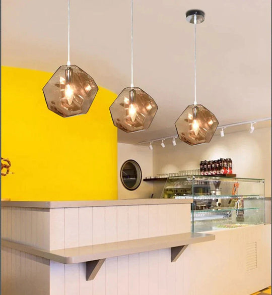 Modern Scandinavian Ice Crystal Glass Pendant Lights Creative Restaurant Hanging Colored Stone