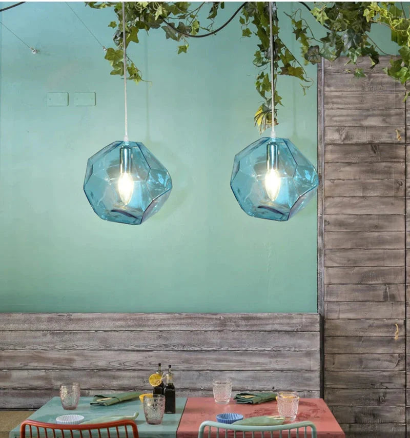 Modern Scandinavian Ice Crystal Glass Pendant Lights Creative Restaurant Hanging Colored Stone
