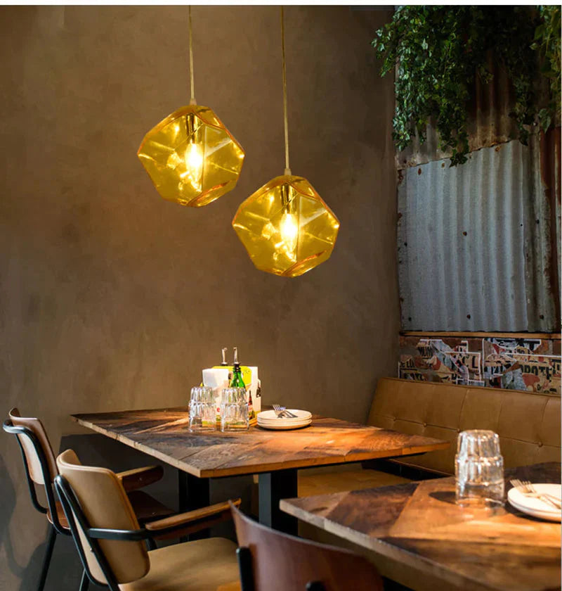 Modern Scandinavian Ice Crystal Glass Pendant Lights Creative Restaurant Hanging Colored Stone