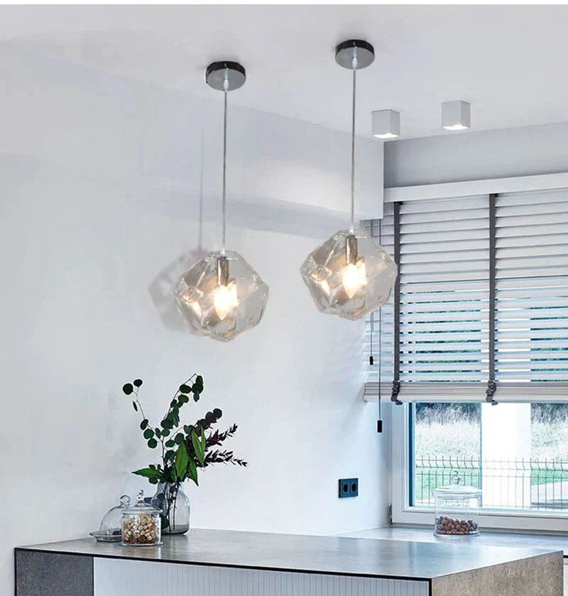 Modern Scandinavian Ice Crystal Glass Pendant Lights Creative Restaurant Hanging Colored Stone