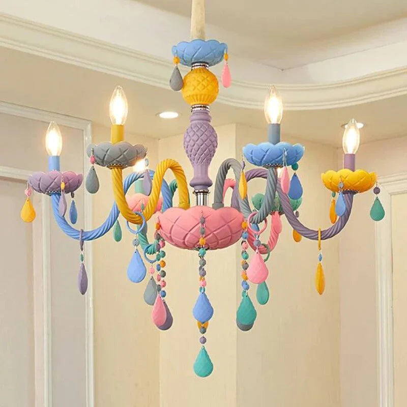 Makaron Color Crystal Pendant Lamp Children Bedroom Creative Fantasy Luminaire Stained Glass Lustre
