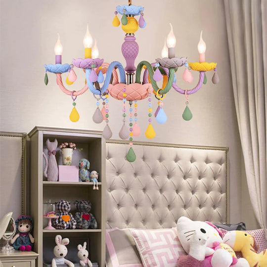 Makaron Color Crystal Pendant Lamp Children Bedroom Creative Fantasy Luminaire Stained Glass Lustre