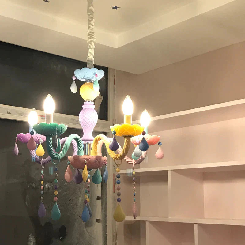 Makaron Color Crystal Pendant Lamp Children Bedroom Creative Fantasy Luminaire Stained Glass Lustre