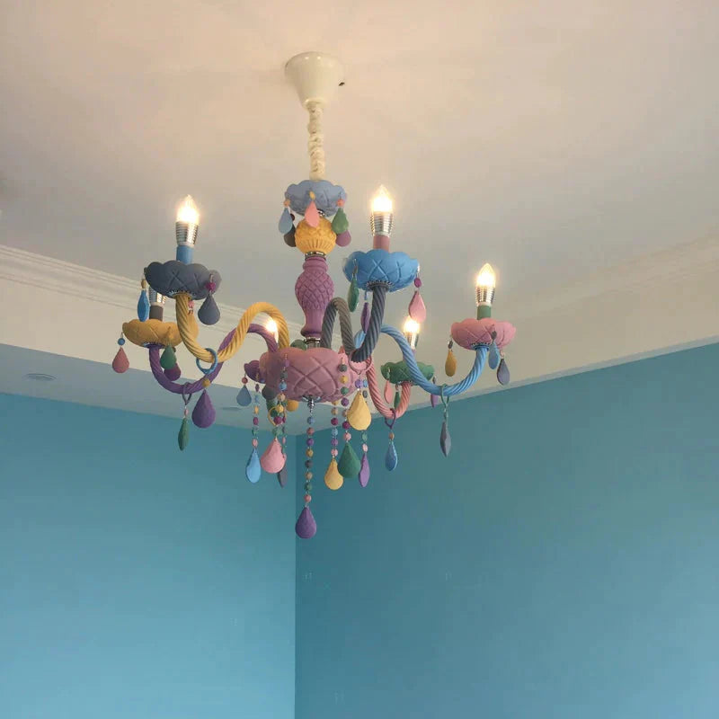 Makaron Color Crystal Pendant Lamp Children Bedroom Creative Fantasy Luminaire Stained Glass Lustre