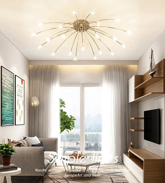 Starry Sky Stars Led Ceiling Lights Light Modern Round Crystal Glass 21/28 Heads Lamps Bedroom