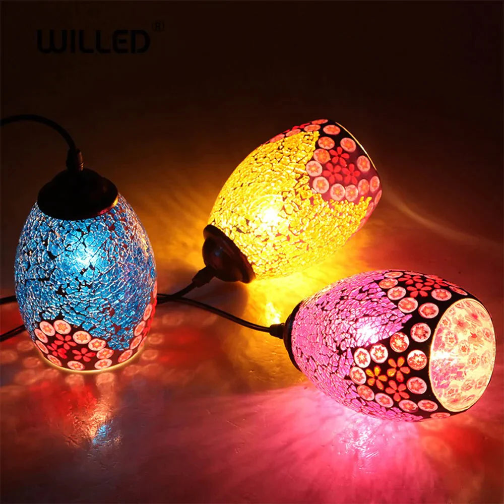 Tiffany Pendent Lamp Handmade Moroccan Mosaic Hanging Light Creative Stained Glass E27 Vintage